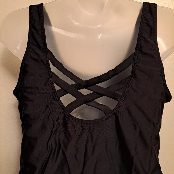 Women's Black One Piece Swimsuit With Criss-cross Back - Picture 4 of 9